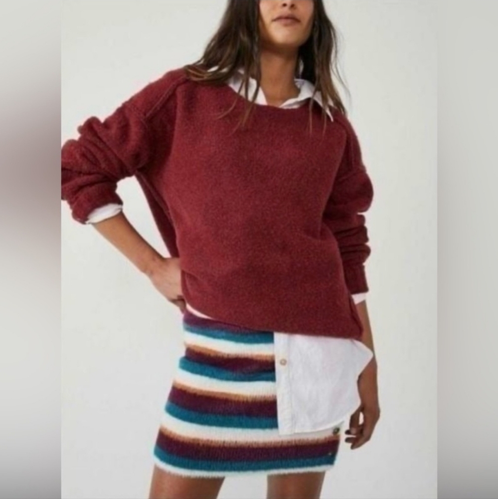 NWT Womens Free People Ciara Sweater Mini in Fig Jam Combo Mini Skirt Size XS